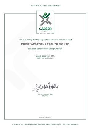 CAESER Supplier Certificate